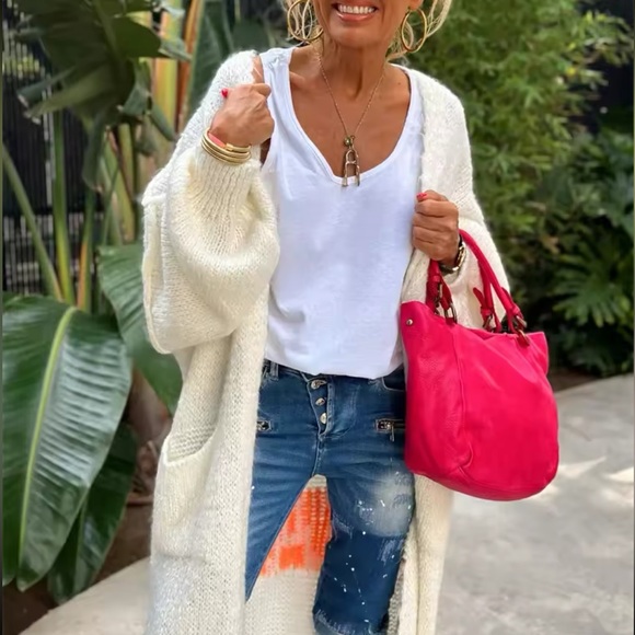 Love Peace In Winter White Big Pockets Soft Cardigan - Picture 3 of 4